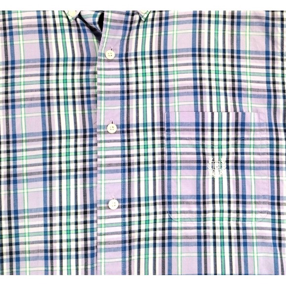 CHAPS Mens Plaid Short Sleeve Button Down Shirt Cotton Polyester Blend Size L - Picture 9 of 15